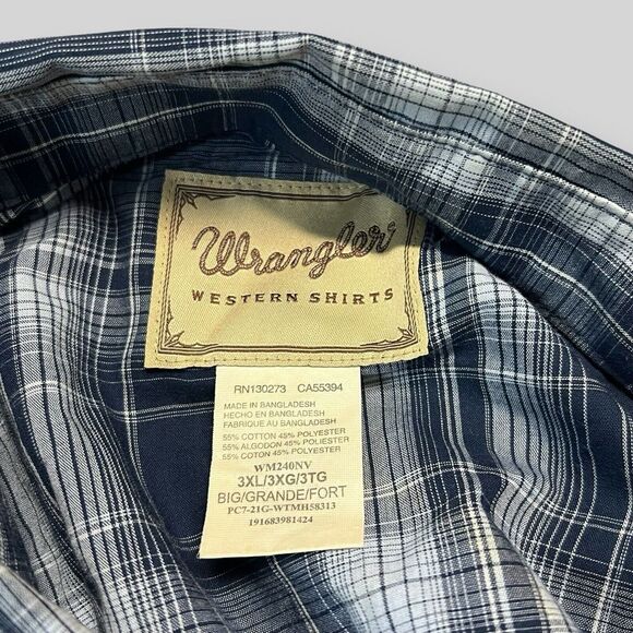 Wrangler Shirt Mens 3XL Big & Tall Blue Plaid Western Shirt Pearl‎ Snap - Picture 6 of 6